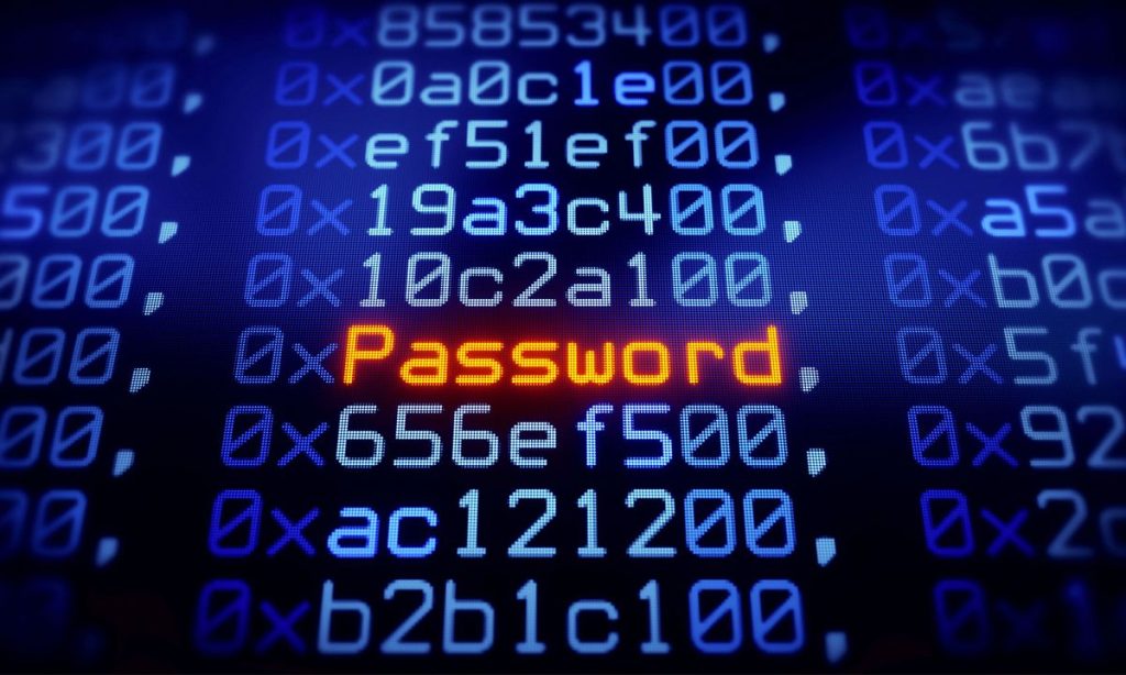 Texto “Password” resaltado entre líneas de código hexadecimal, simbolizando la exposición y el riesgo de las contraseñas en sistemas informáticos.