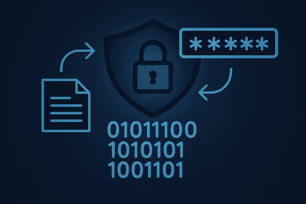 Candado y datos cifrados sobre un fondo oscuro, representando la protección y confidencialidad de la información digital.