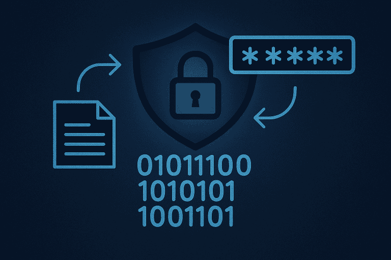Candado y datos cifrados sobre un fondo oscuro, representando la protección y confidencialidad de la información digital.